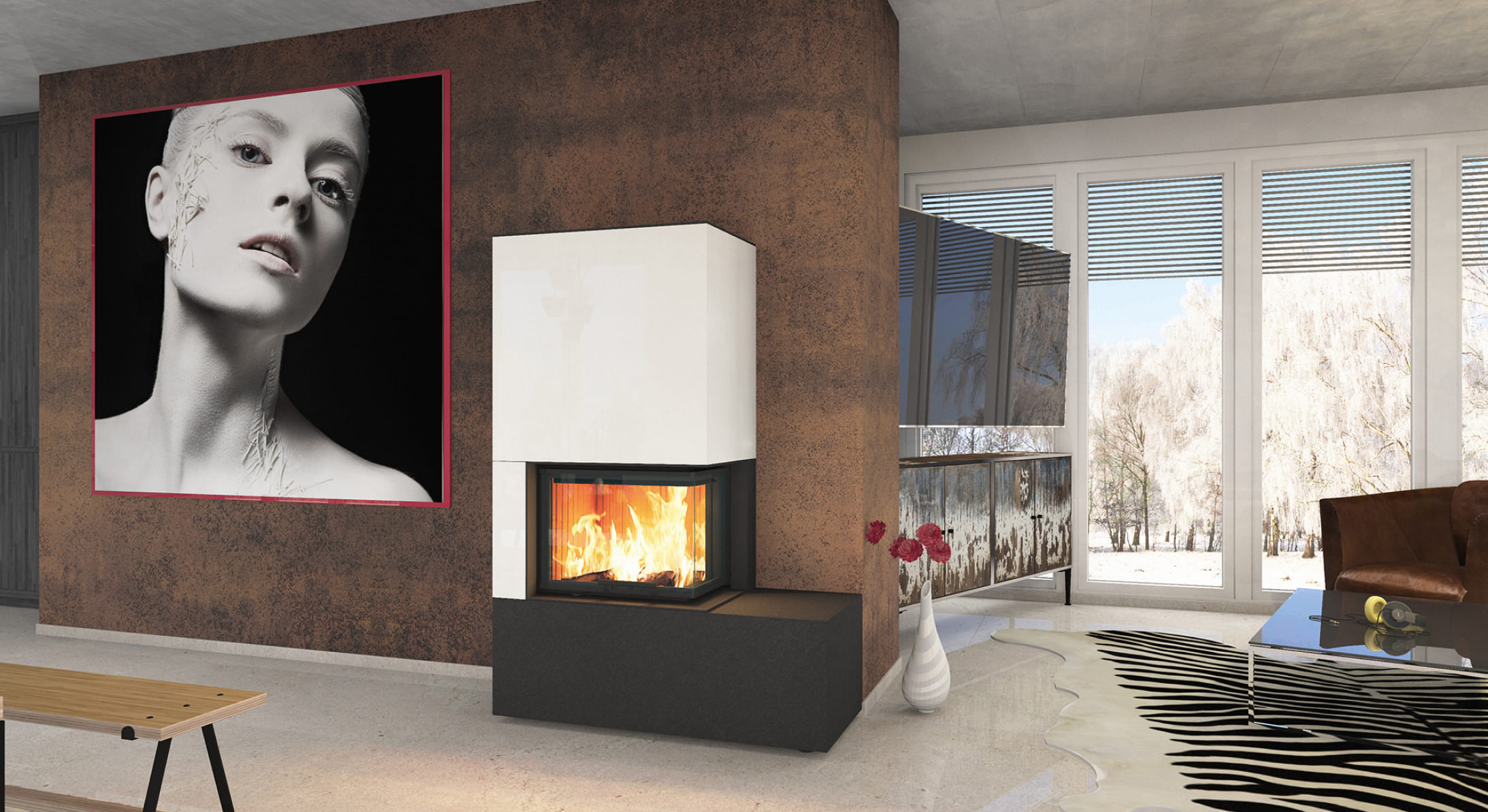 Neocube Einsatzofen C12 in Arctic White und Nero Zimbabwe - Ein Highlight modernen Designs © Neocube