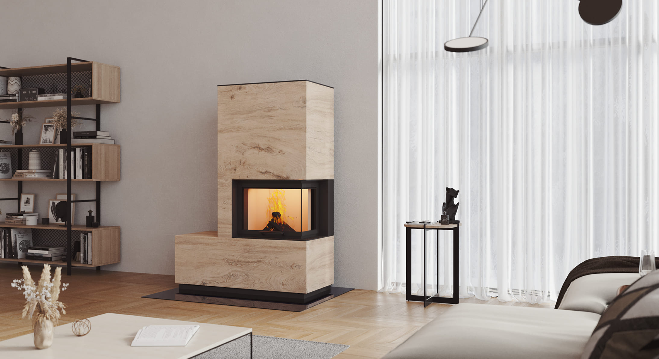 Moderne Eleganz mit einem Neocube Einsatzofen C13 in Rovere Buckskin © Neocube 