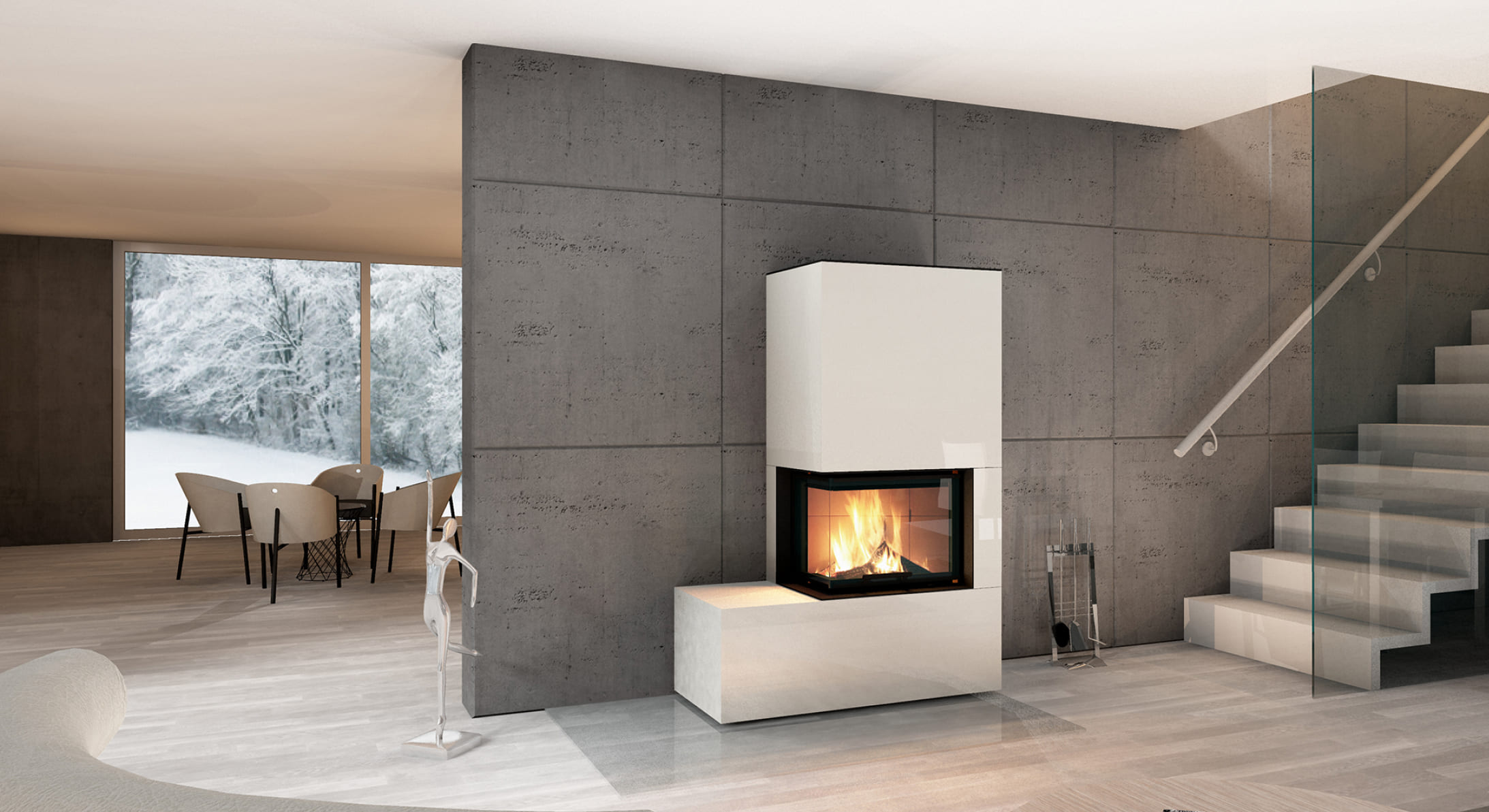 Minimalistischer stilvoller Einsatzofen Neocube C23 Artic White © Neocube