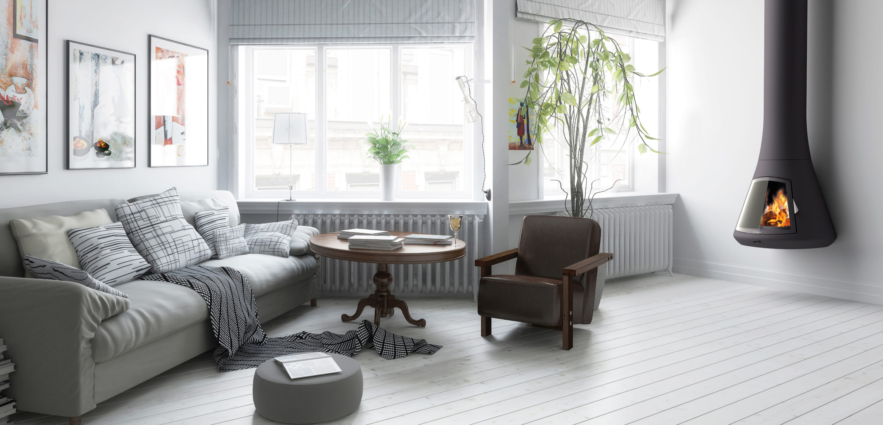 Wandmontierte Designerkamine mit Glaseinfassung Calista bringen innovative Wärme © JC Bordelet